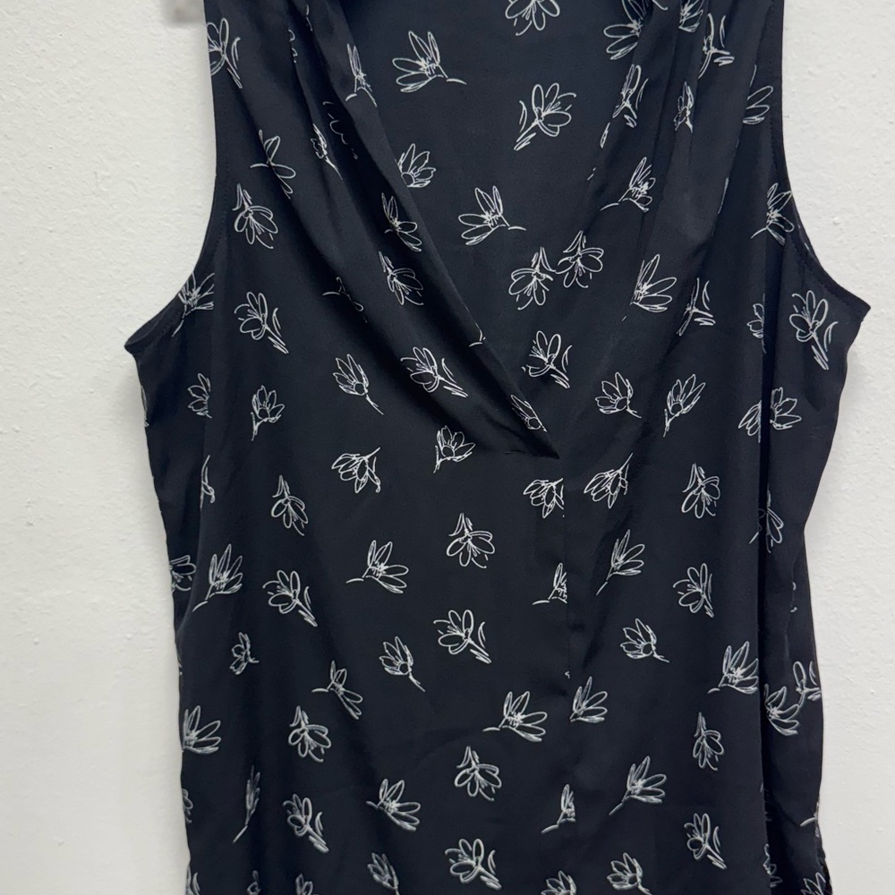 Black Sleeveless Top with White Floral Print
